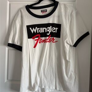 Wrangler Fender White Tee with Black and Red Accents